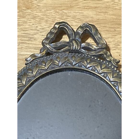10” X 5.5” Brass Oval Ribbon Style Mirror Made in Korea Vintage Wall Hanging - Picture 2 of 10